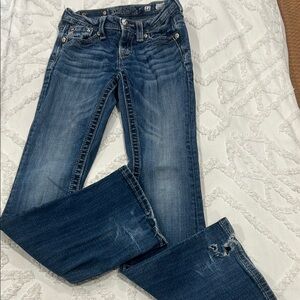 Miss Me Blue Boot Cut Jeans with Contrast Stitching